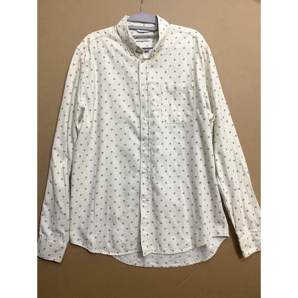 SAMSOE SAMSOE Ivory & Gray LIAM BF Button Down LS Cotton Shirt in Greydot Sz M - Picture 13 of 13
